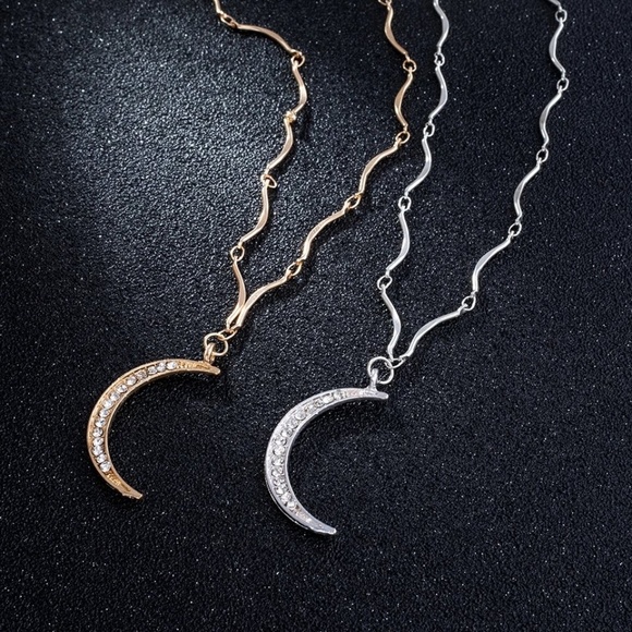 5 for $25 Crystal Studded Moon Pendant Necklace - Picture 2 of 6